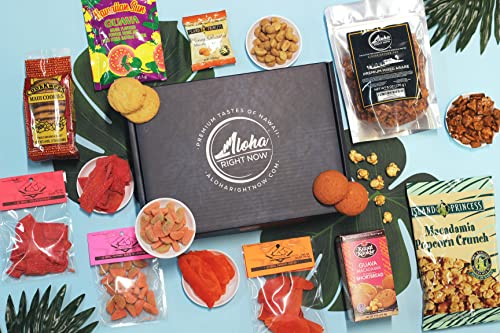 Aloha Right Now Hawaiian Variety Local Snack Pack - Pack of 9 - Hawaiian snacks cookies food & macadamia nut cookie crunch - Special Assortment Basket Bundle Gift Box Pack - Hawaiian Gifts