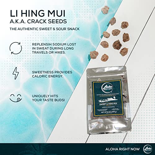 Aloha Right Now - Sweet Li Hing Mui Crack Seed Dried Plums (8 oz) 3Pk- Li Hing Mui Candy for Snacking & Flavoring any Iced Beverage - Preserved Sweet Sour & Salty Asian Fruit Plum Seeds, Hawaiian Snacks