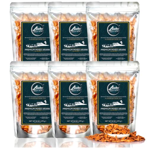 Aloha Right Now Arare Rice Crackers - Hawaiian Snacks Mochi Crunch (6oz, Pack of 6)
