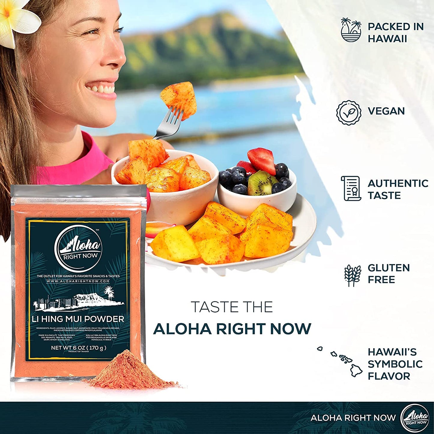 Aloha Right Now Authentic Li Hing Mui Powder 6 oz - for flavoring fruits, candy, & cocktail drinks