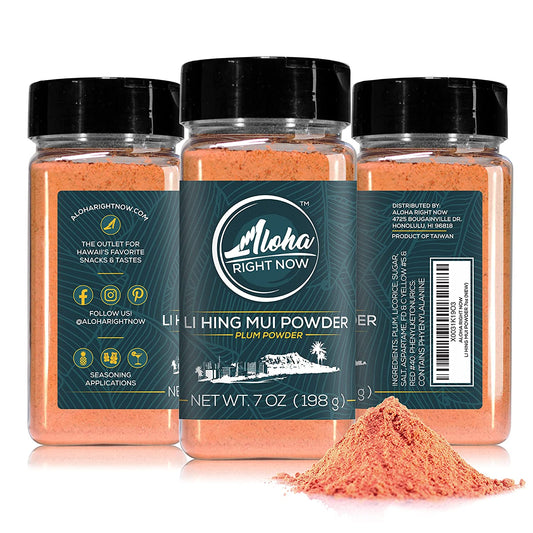 Aloha Right Now Authentic Li Hing Mui Powder 7 oz Shaker for flavoring fruits, candy, & cocktail drinks