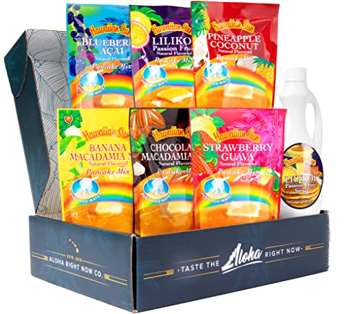 Aloha Right Now Hawaiian Breakfast Pack | Assorted Pancake Mix (7 Pack) | Lilikoi Syrup