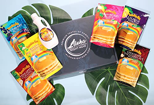Aloha Right Now Hawaiian Breakfast Pack | Assorted Pancake Mix (7 Pack) | Lilikoi Syrup