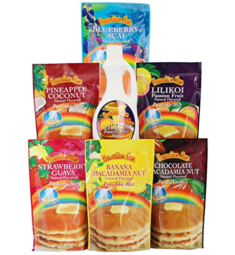 Aloha Right Now Hawaiian Breakfast Pack | Assorted Pancake Mix (7 Pack) | Lilikoi Syrup