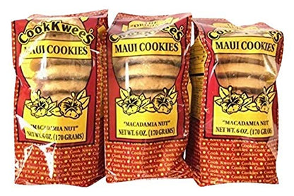 The Original Maui CookKwees Hawaii Cookies 3 Pack- 6 oz. Each (Macadamia Nut)